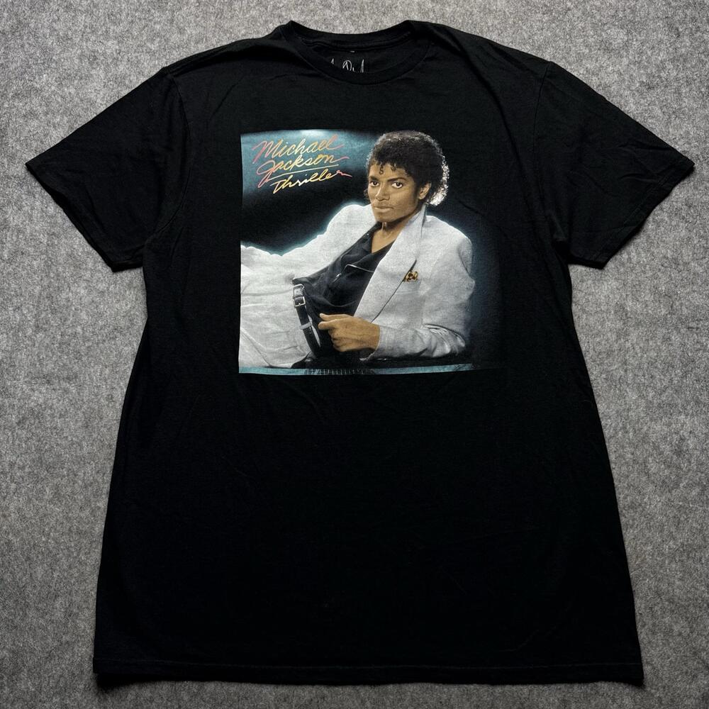 Michael Jackson Shirt Mens Large Black Thriller Album Cover Y2K Tee Music
